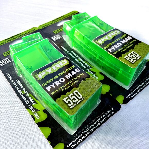 SplatRBall Pyro Mag Blaster Magazine 550 Rounds UV Glow in Dark NEW-Set of 2 - Picture 2 of 4